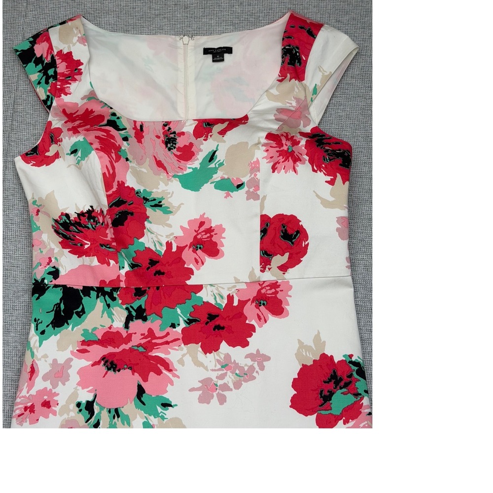 Ann Taylor Floral Sheath Dress Pink Red White Cap Sleeve Square Neck Size 6 - Picture 3 of 4